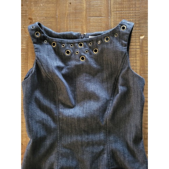 Jessica Simpson Size 4 Denim Blue Dress Eyelet Bodycon Stretch Knee Length - Picture 2 of 8